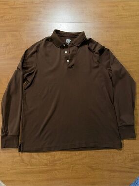 Lands' End Men's Long Sleeve Polo Shirt - Dark Brown